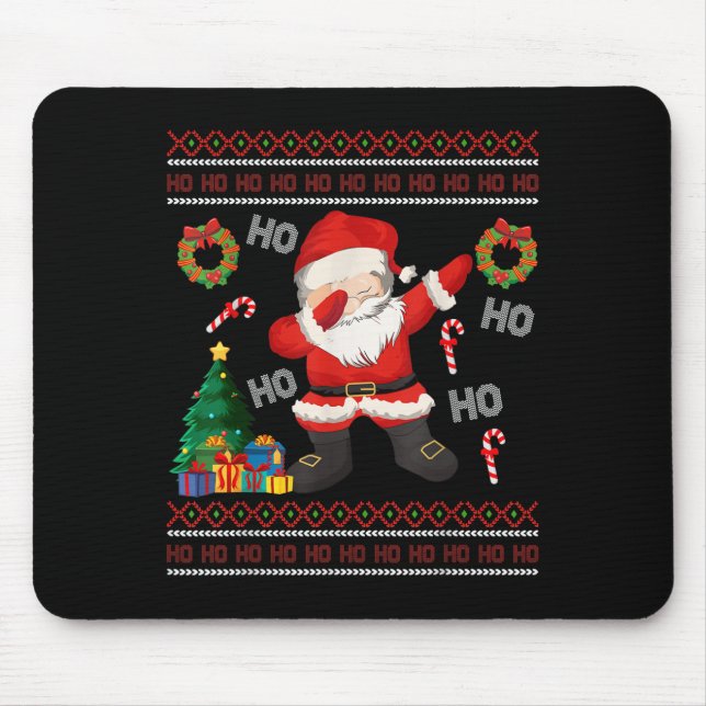 Hohoho Santa Claus Dabbing Ugly Christmas Sweater  Mouse Pad (Front)