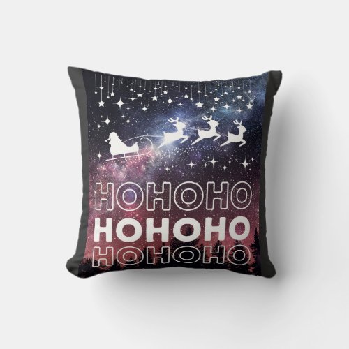 Hohoho Santa Claus Reindeers Starry Sky Throw Pillow