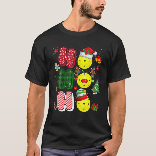 HOHOHO Santa Elf Reindeer Pickleball Balls Xmas Tr T-Shirt (Front)
