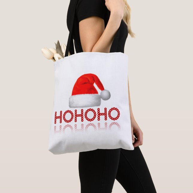 HoHoHo Santa Hat Christmas Tote Bag (Close Up)