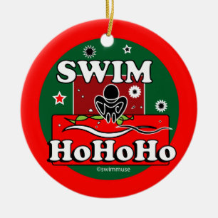 HoHoHo Swim Red Ceramic Ornament