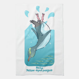 HOIHO YELLOW EYED PENGUIN SWIMMING KITCHEN TOWEL