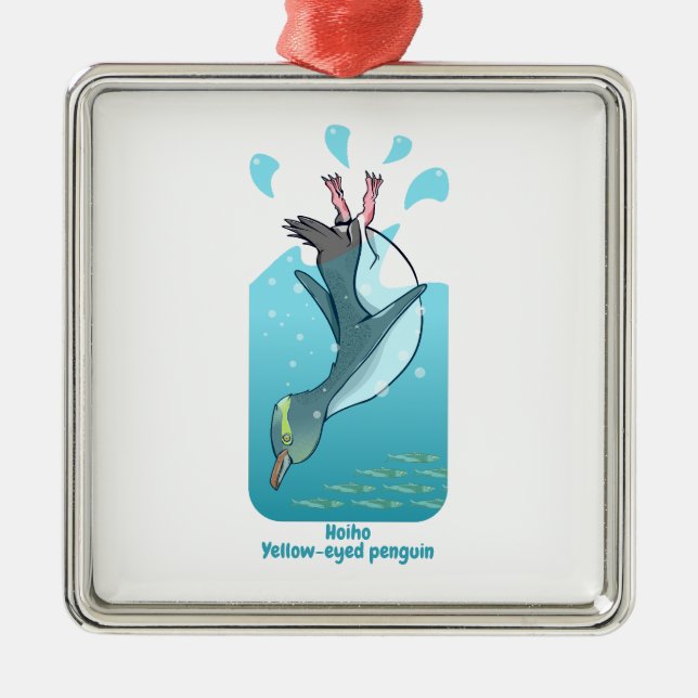 HOIHO YELLOW EYED PENGUIN SWIMMING METAL ORNAMENT (Front)