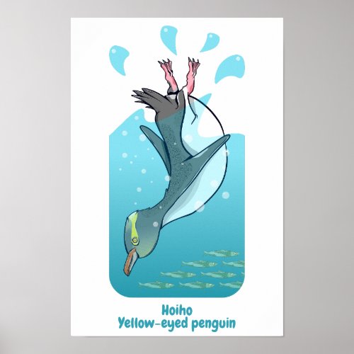 HOIHO YELLOW EYED PENGUIN SWIMMING POSTER