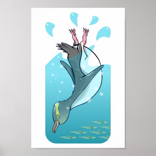 HOIHO YELLOW EYED PENGUIN SWIMMING POSTER