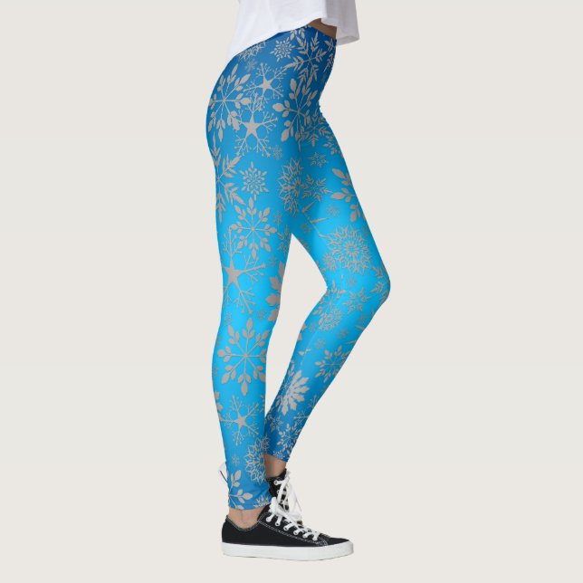Hoilday  Snowflake Pattern Blue Leggings (Right)