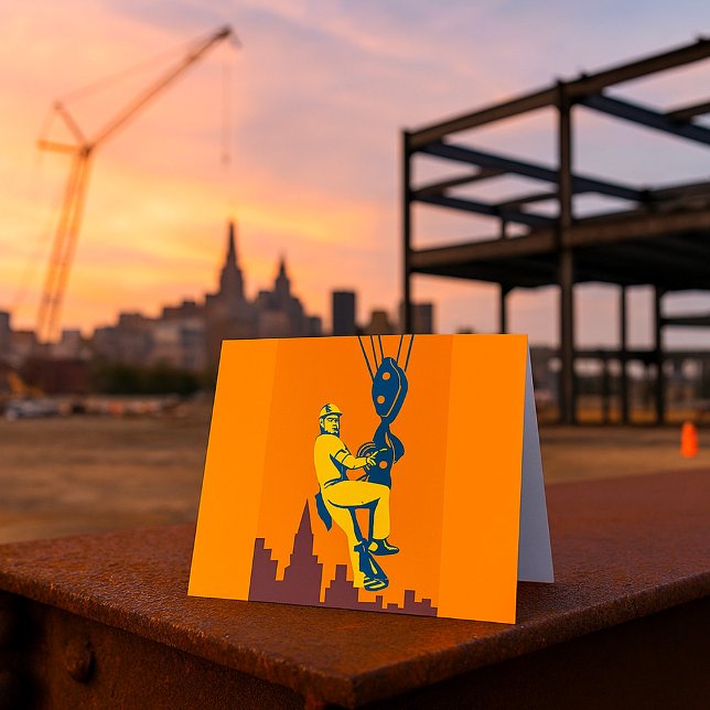 Hoisted Construction Worker Letterpress Thank You Card (Creator Uploaded)