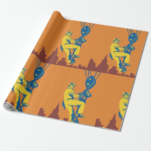 Hoisted Construction Worker Wrapping Paper