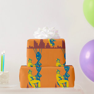 Hoisted Construction Worker Wrapping Paper