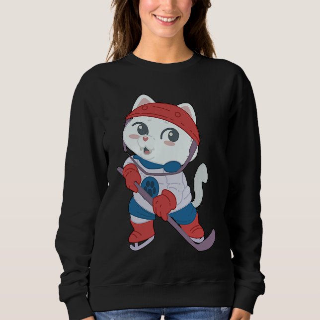 Hokey Cute Cat Player  Kids Sweatshirt (Front)