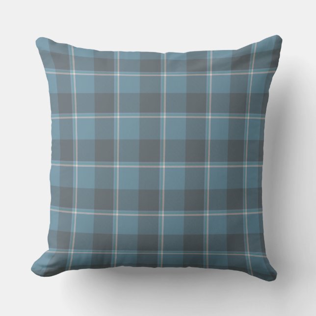 Hoki Blue and Shuttle Gray Plaid Throw Pillow (Front)
