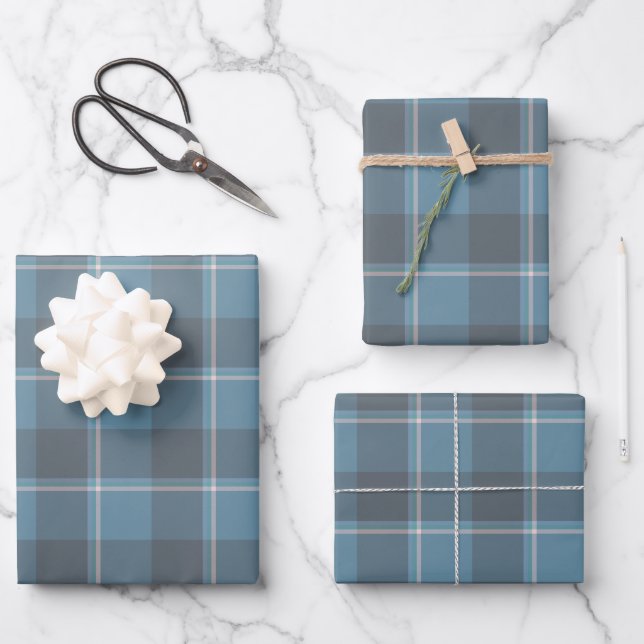 Hoki Blue and Shuttle Gray Plaid Wrapping Paper Sheets (Front)