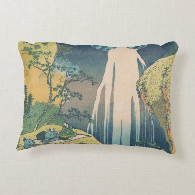 Hokusai Amida Falls Japan Waterfall  Accent Pillow (Back)