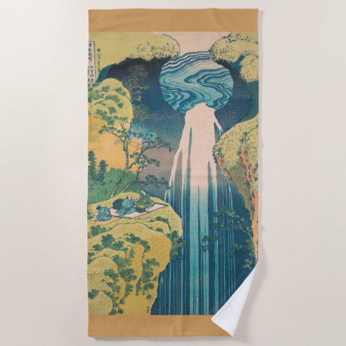 Hokusai Amida Falls Japan Waterfall  Beach Towel