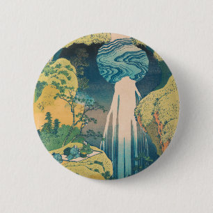 Hokusai Amida Falls Japan Waterfall Button