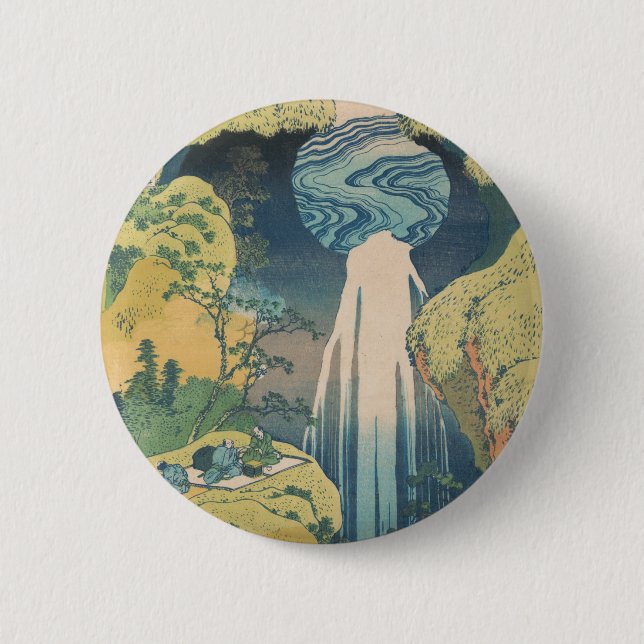 Hokusai Amida Falls Japan Waterfall  Button (Front)