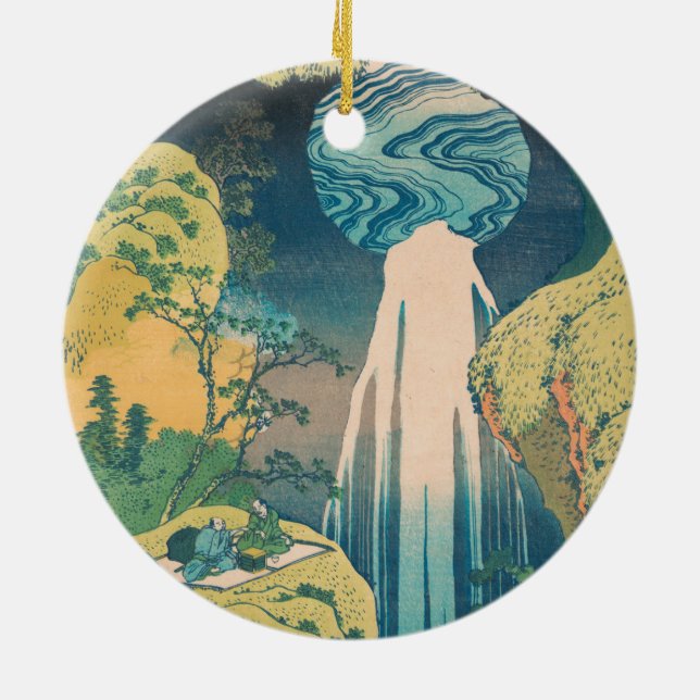 Hokusai Amida Falls Japan Waterfall  Ceramic Ornament (Back)