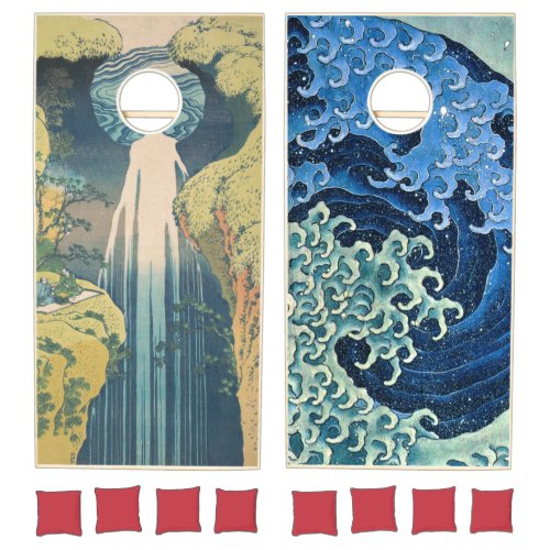 Hokusai Amida Falls Japan Waterfall  Cornhole Set