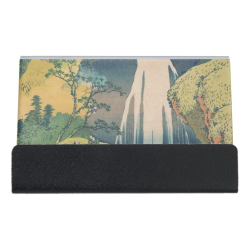 Hokusai Amida Falls Japan Waterfall  Desk Business Card Holder