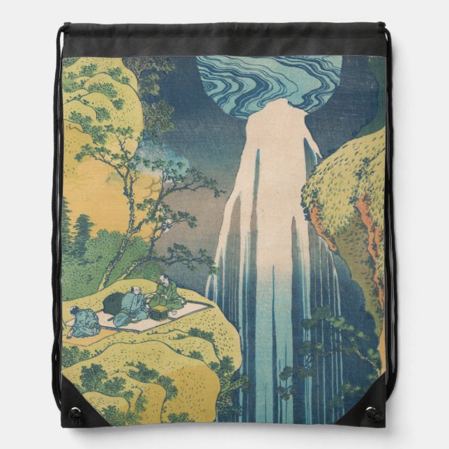 Hokusai Amida Falls Japan Waterfall  Drawstring Bag (Front)