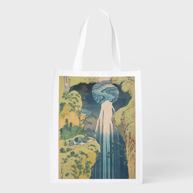 Hokusai Amida Falls Japan Waterfall  Grocery Bag (Back)