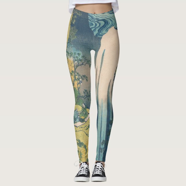 Hokusai Amida Falls Japan Waterfall  Leggings (Front)