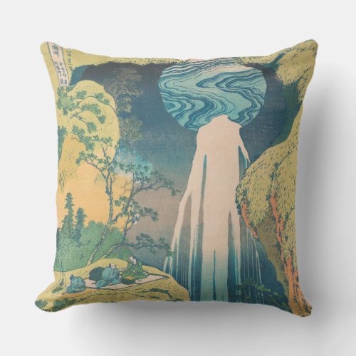 Hokusai Amida Falls Japan Waterfall  Outdoor Pillow