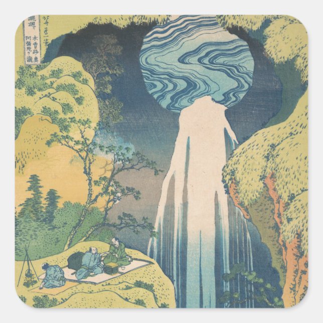 Hokusai Amida Falls Japan Waterfall  Square Sticker (Front)