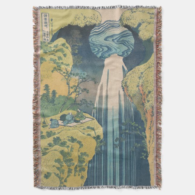 Hokusai Amida Falls Japan Waterfall  Throw Blanket (Front Vertical)
