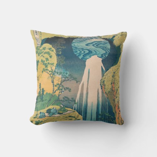 Hokusai Amida Falls Japan Waterfall  Throw Pillow