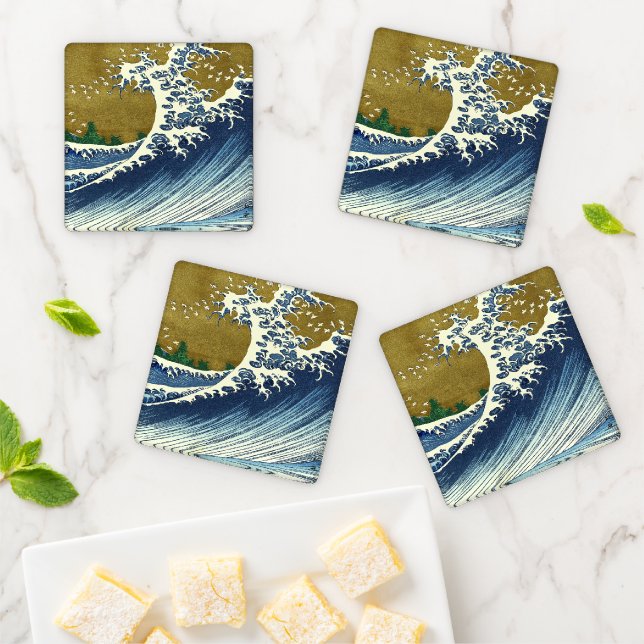 Hokusai Big Wave Japan Japanese Art Coaster Set (In Situ)