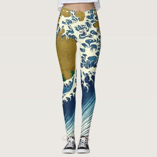 Hokusai Big Wave Japan Japanese Art Leggings