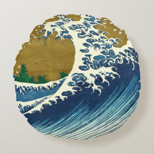 Hokusai Big Wave Japan Japanese Art Round Pillow