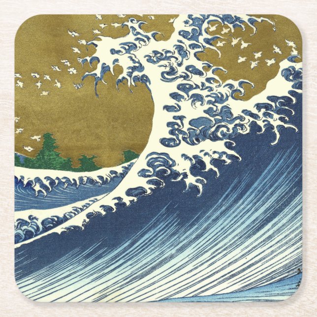 Hokusai Big Wave Japan Japanese Art Square Paper Coaster (Front)