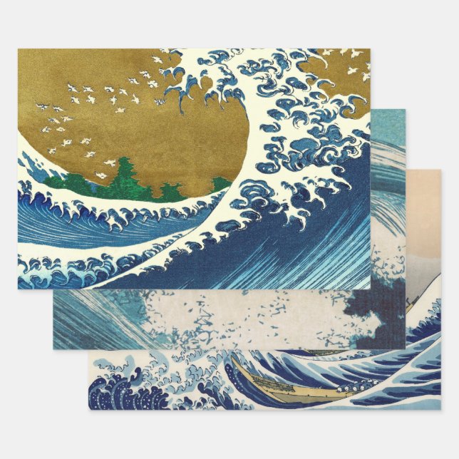 Hokusai Big Wave Japan Japanese Art Wrapping Paper Sheets (Set)