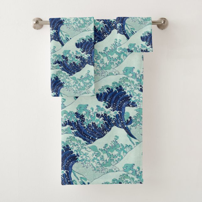 Hokusai Blue Waves Pattern Bath Towel Set (Insitu)