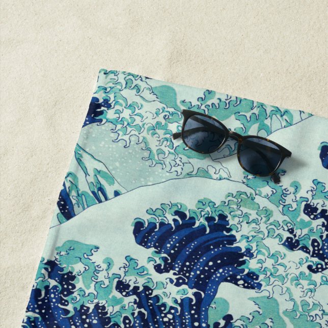 Hokusai Blue Waves Pattern Beach Towel (In Situ)