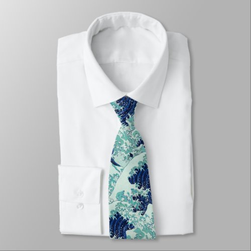 Hokusai Blue Waves Pattern Neck Tie