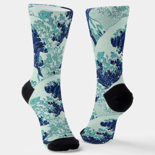 Hokusai Blue Waves Pattern Socks