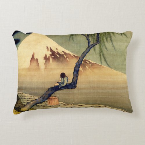 Hokusai Boy Viewing Mount Fuji Japanese Vintage Accent Pillow