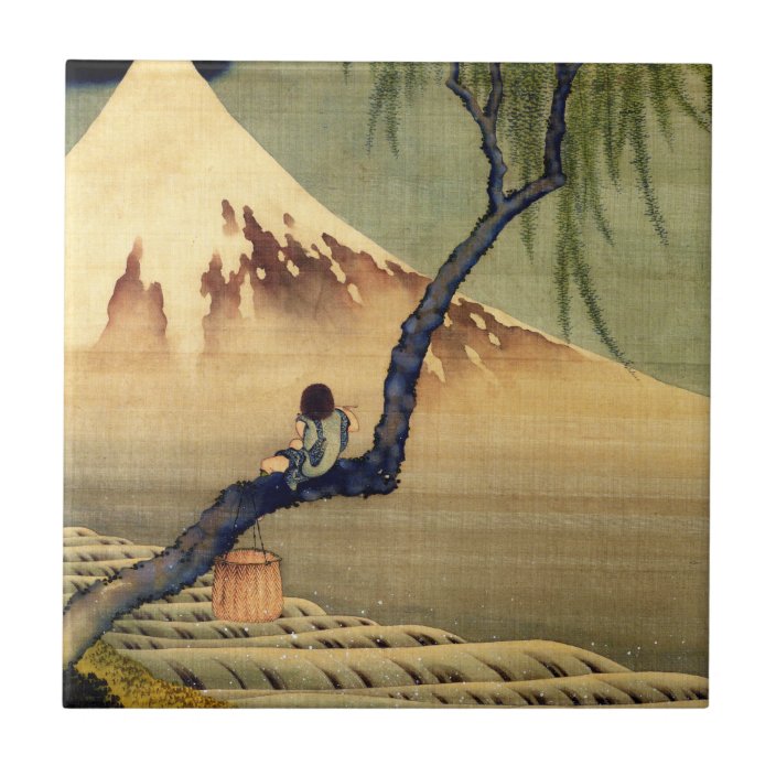 Hokusai Boy Viewing Mount Fuji Japanese Vintage Ceramic Tile