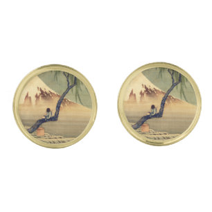 Hokusai Boy Viewing Mount Fuji Japanese Vintage Cufflinks