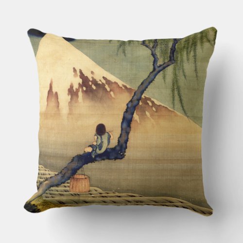 Hokusai Boy Viewing Mount Fuji Japanese Vintage Throw Pillow