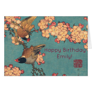 Hokusai Bullfinch and Cherry Blossom Vintage Bird Cards