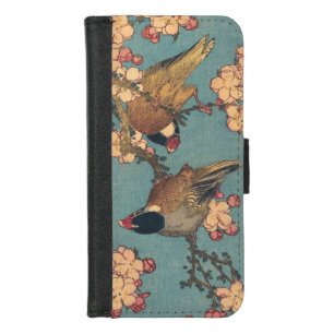 Hokusai Bullfinch and Cherry Blossom Vintage Bird iPhone 8/7 Wallet Case