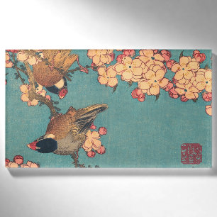 Hokusai Bullfinch and Cherry Blossom Vintage Bird Name Tag