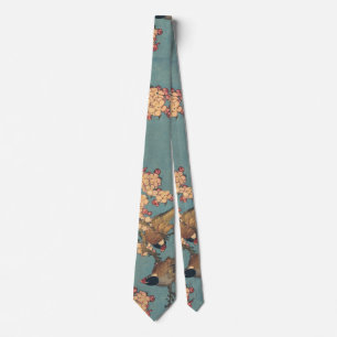 Hokusai Bullfinch and Cherry Blossom Vintage Bird Neck Tie