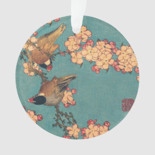 Hokusai Bullfinch and Cherry Blossom Vintage Bird Ornament