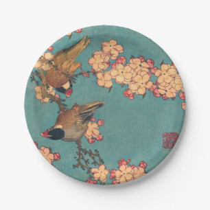 Hokusai Bullfinch and Cherry Blossom Vintage Bird Paper Plates