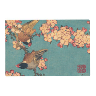 Hokusai Bullfinch and Cherry Blossom Vintage Bird Placemat